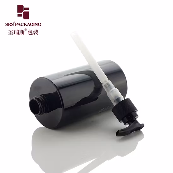 Empty Bottle for Shampoo 350ml Black Hair Conditioner Bottle in PET Cylindrical Shape Round Bottom